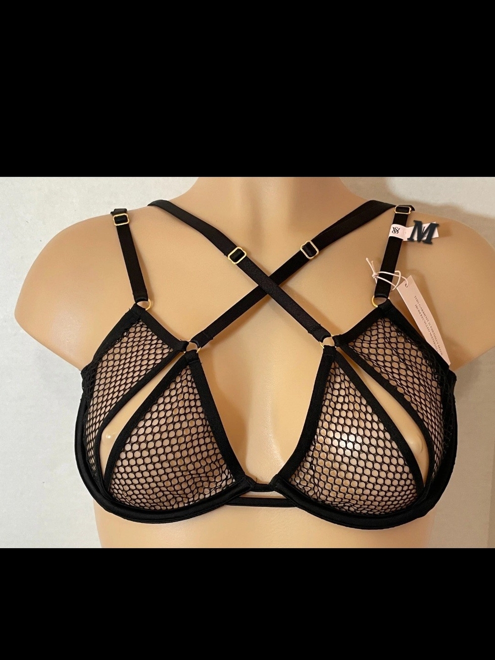 Victoria's Secret Black Fishnet Strappy Bralette Size M